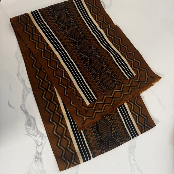 GIVENCHY Geometric Brown and Black Patterned Scarf vintage - Picture 1 of 7